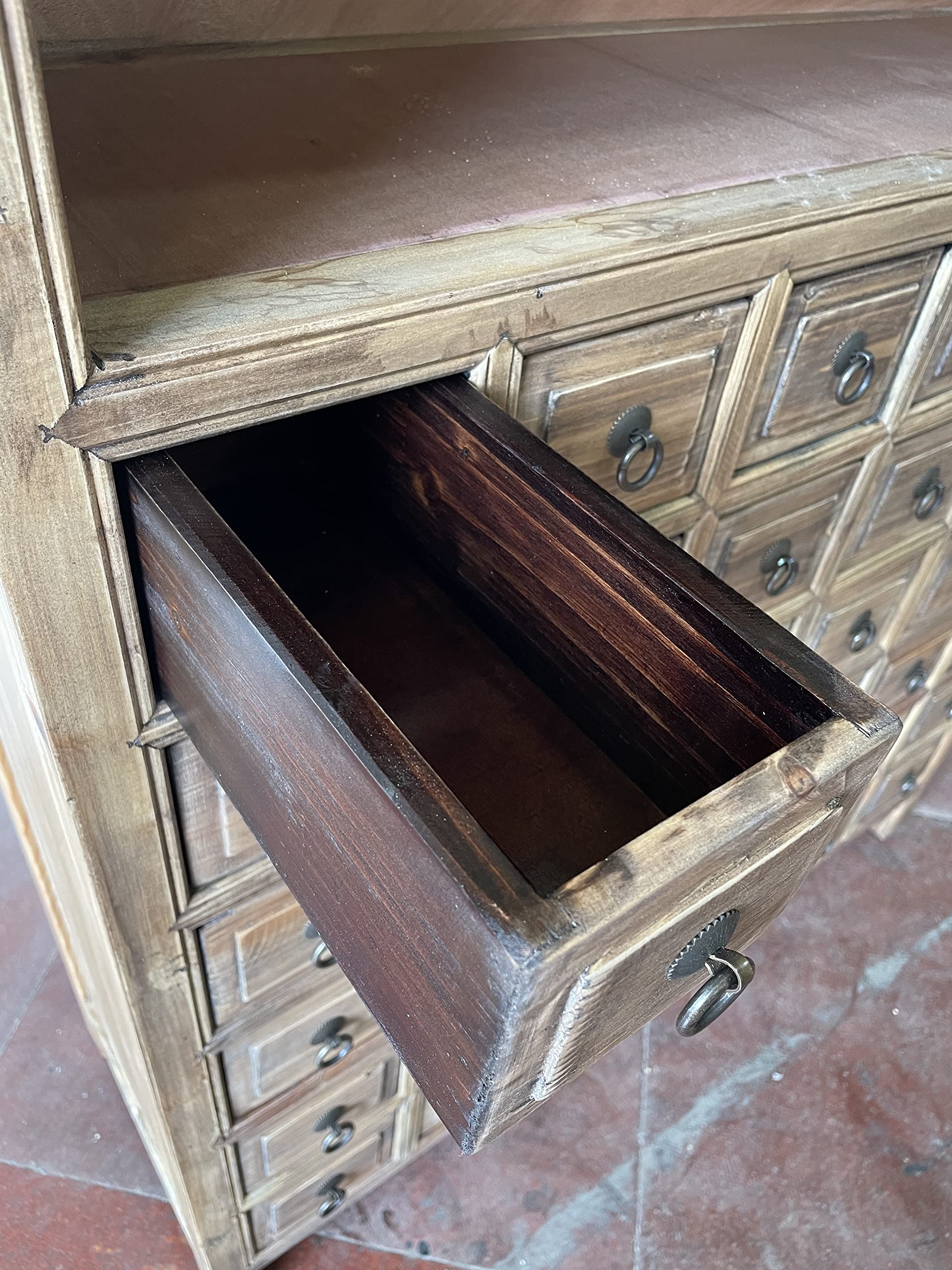 Antiker Apothekerschrank Aktenschrank Büroschrank Apotheke Schrank Sideboard Kommode Kommodenschrank Sideboardschrank mit 36 Schubladen Breite90xHöhe105cm Farbe Natur