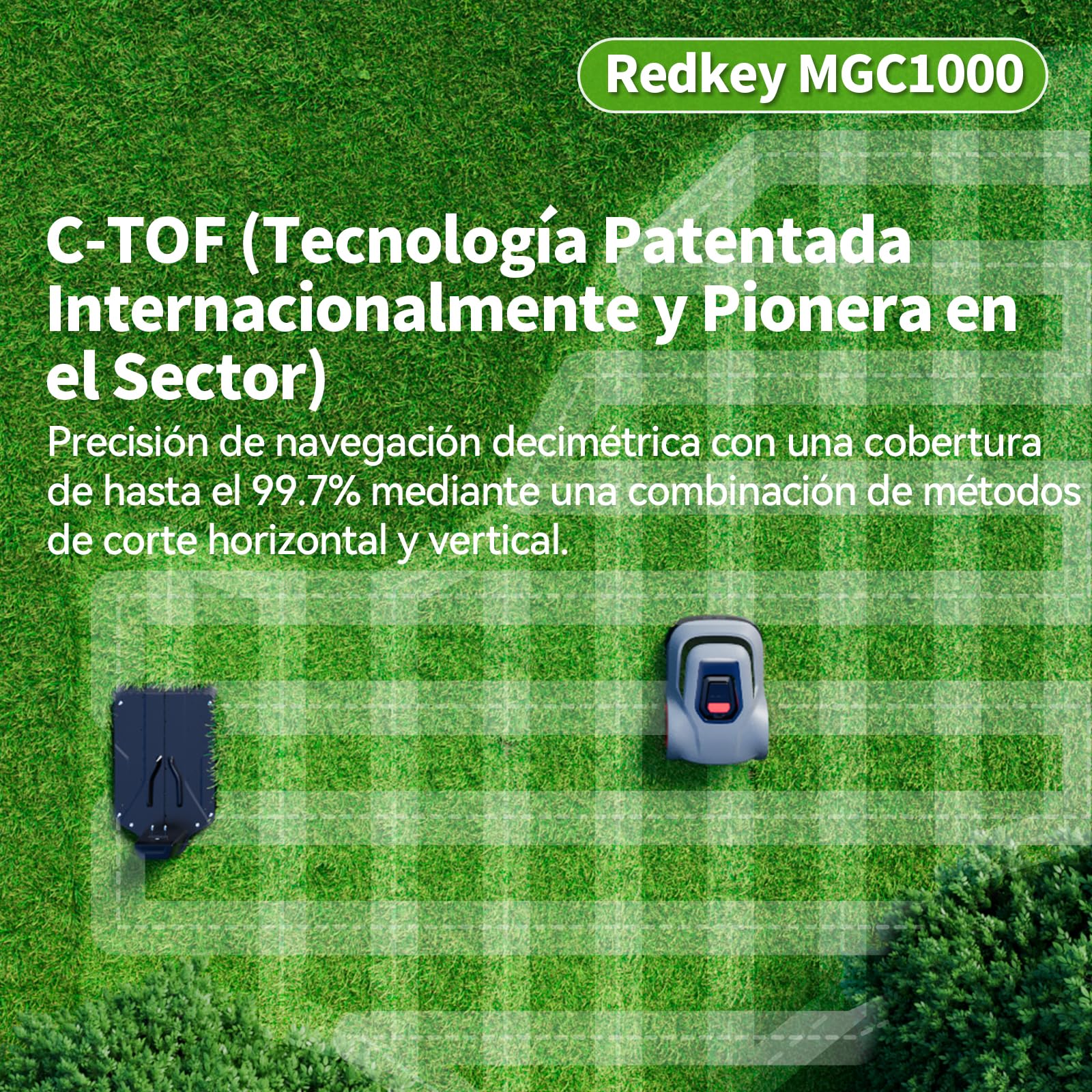 MGC1000 Robot Cortacesped, Precisión decimétrica C-TOF, Detección de Rotura de Cable, Ángulo Máximo de Escalada de 24°, Elevación automática de la Hoja, para Espacios de Patio de hasta 1000M²