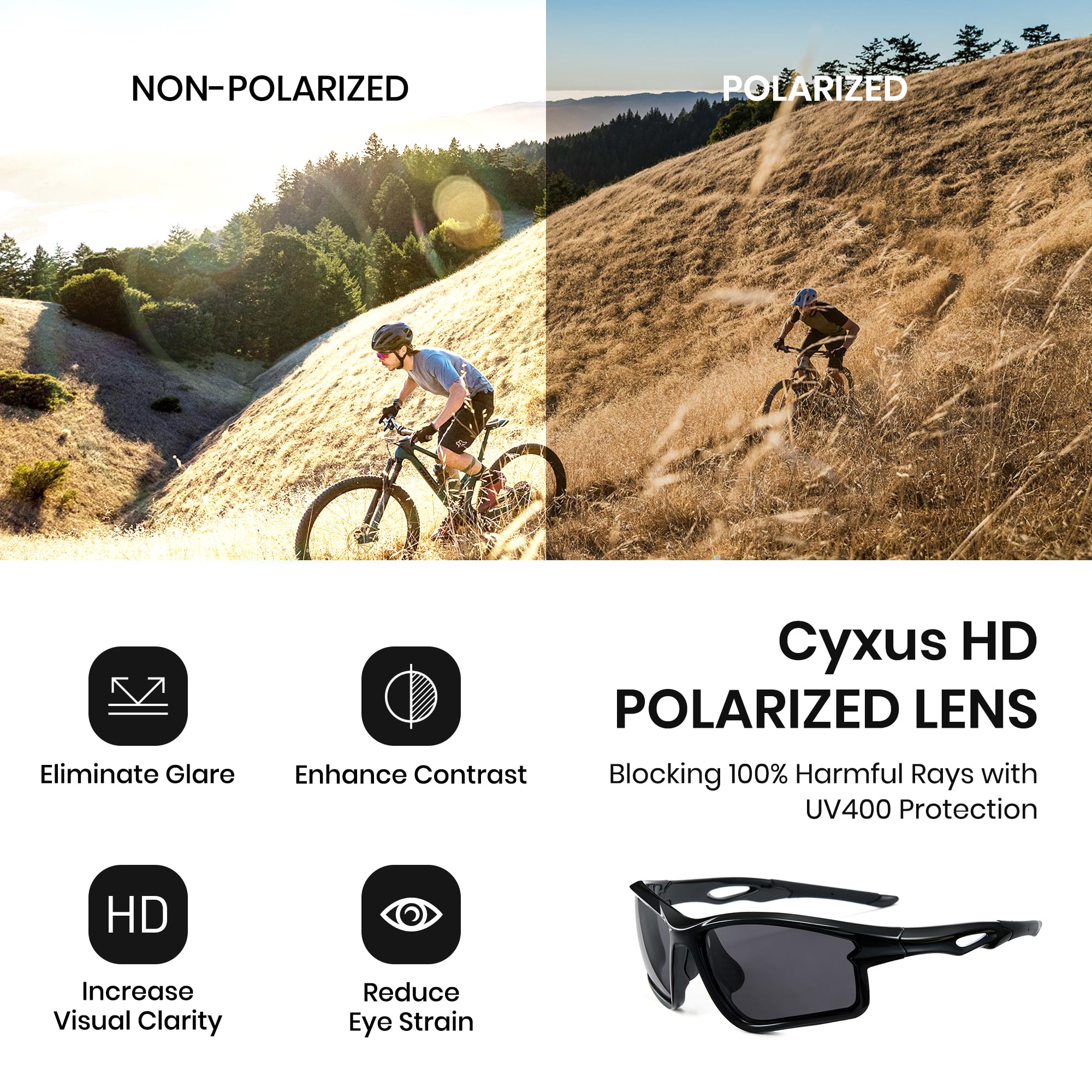 Cyxus Occhiali da sole Polarizzati TR90 da Ciclismo Uomo Donna Rettangolari Corsa Pesca Ciclismo Baseball Sport Golf Guida P1590