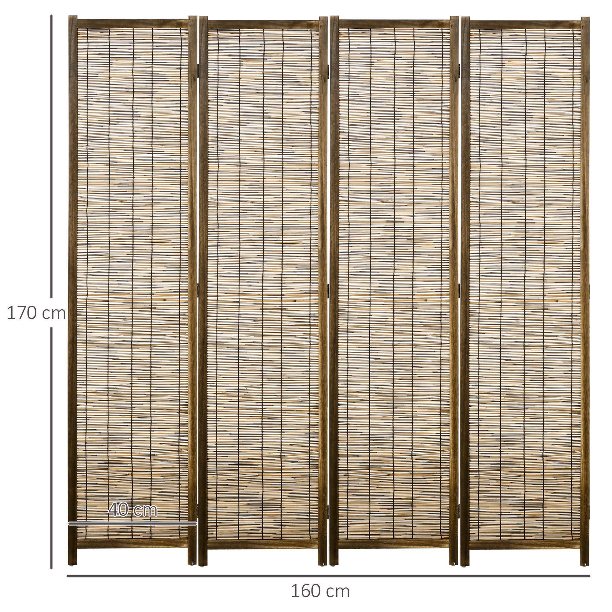 HOMCOM Paravent en Bois 4 Panneaux Pliable 160 x 170 cm Naturel | Séparateur de Pièce, Closion de Séparation