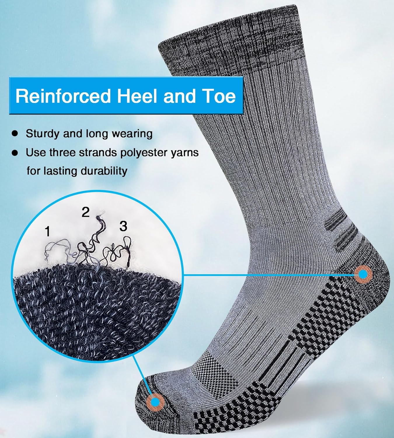 Men's Crew Work Boot Socks, Thick Cushioned Moisture Wicking Hiking Sock 4 Pairs - Image 3