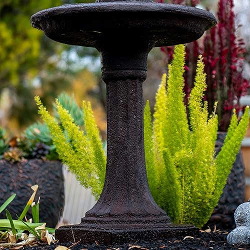 Miniatura 9 de XBrand Fuente de agua BirdBath de 28 pulgadas, 1 nivel, para exteriores, resina marrón, bomba de apagado automático, fuente de agua decorativa,