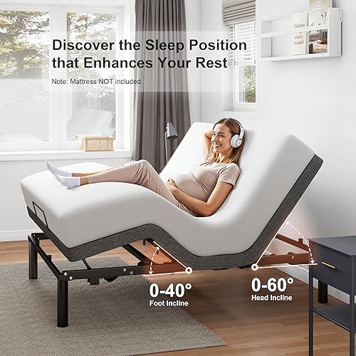 Miniatura 5 de GOLDORO - Marco de cama ajustable tamaño Queen, base de cama eléctrica, control remoto inalámbrico, motor silencioso y duradero, inclinación