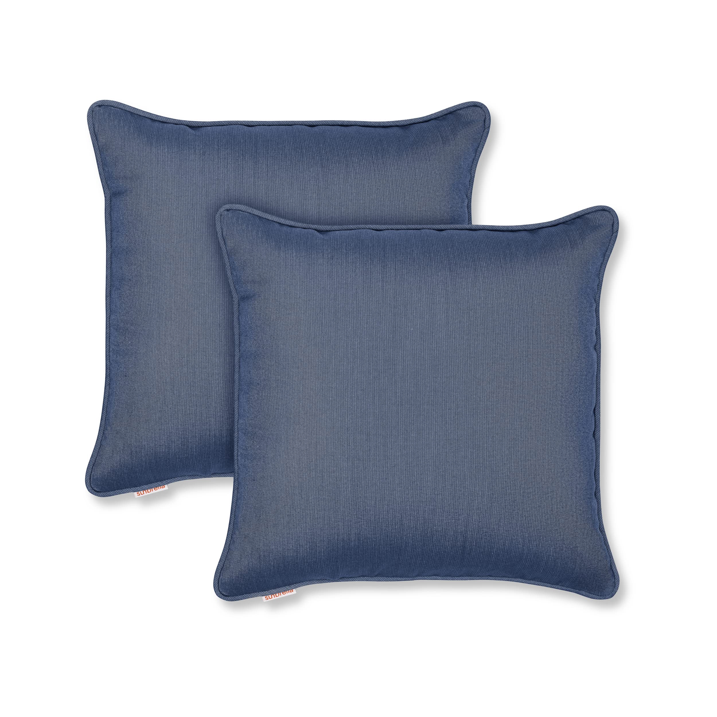 Austin Horn Classics Sunbrella Corded-Edge, Zippered Opening, 24-inch Pillow Cover (Set of 2), No Insert Included (Denim)