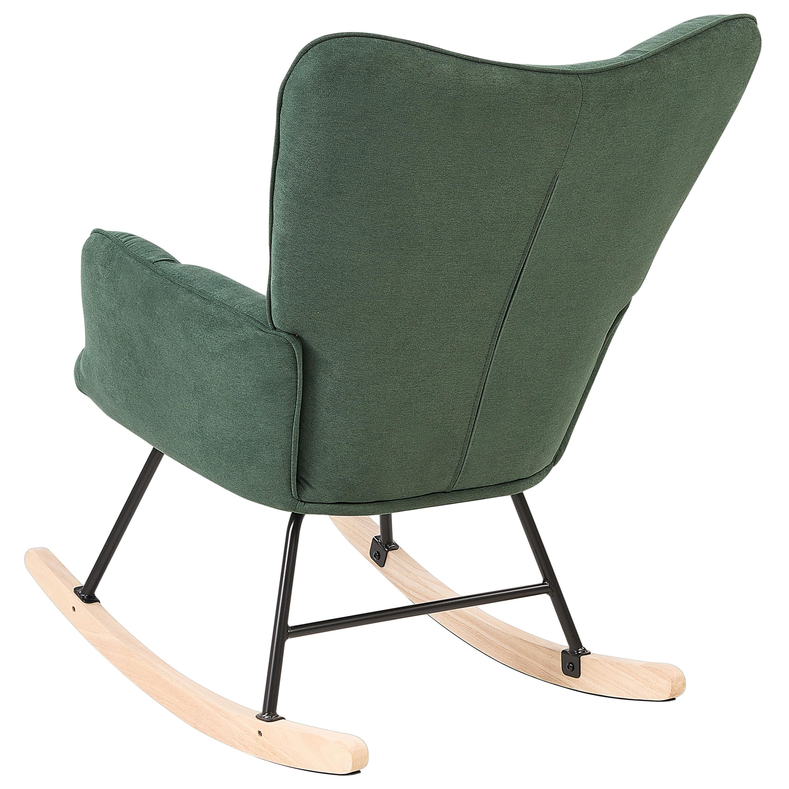 Beliani Fauteuil à Bascule Moderne en Tissu Polyester Vert Foncé et Pieds en Bois Oulu