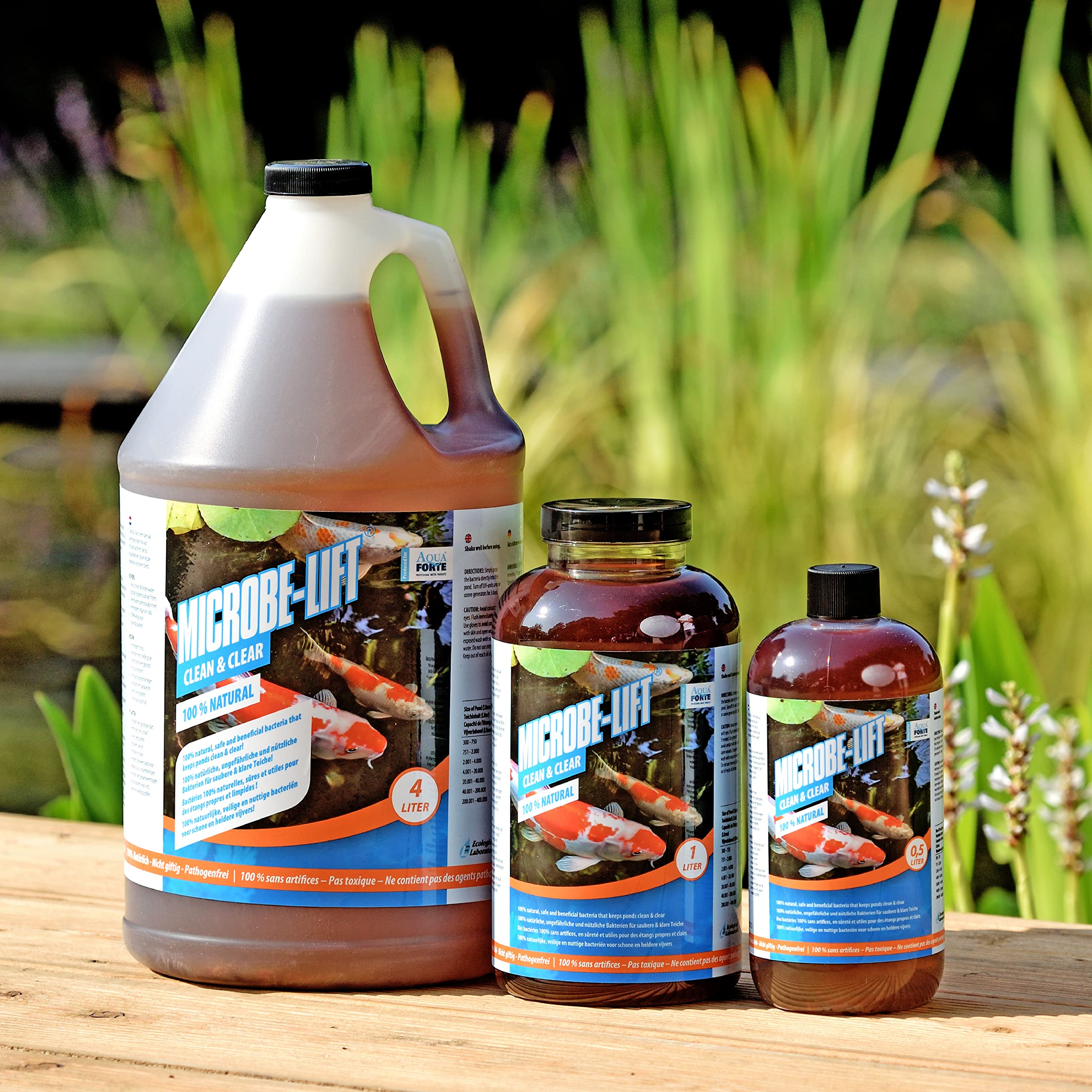 Aquaforte microbe-Lift Clean And Clear 4 L, Bassin Clair et Propre Grâce à La Lumière Du Soleil, Contre La Pollution Organique Dans Votre Bassin, 100% Naturel et Sûr pour les Poissons et les Plantes