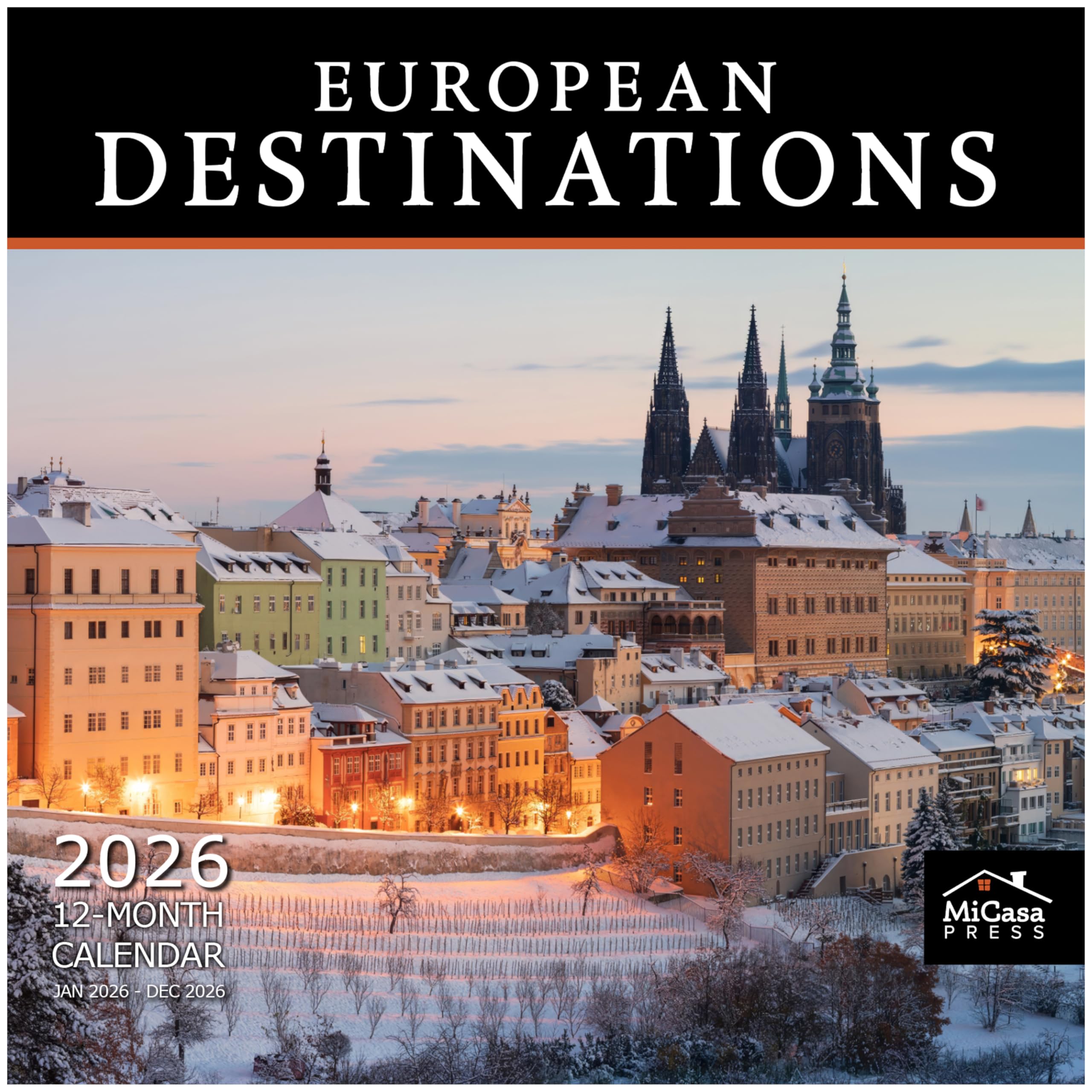 MICASA PRESS European Destinations 2026 Wall Calendar 12 Month | 12" x 24" Open | Thick &amp; Sturdy Paper | Holiday Gift | Travel Europe Calendar 2026