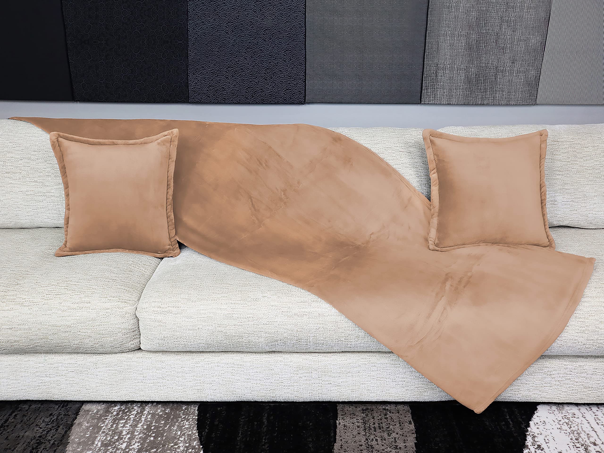 Ocomfly Throw Blanket and Pillow Set - Premium Fleece Blanket with Matching Square Pillow Covers. Soft, Warm, and Stylish. Throw Pillow Set and Throw Blanket for Couch or Bed. Brown Throw Blanket Set