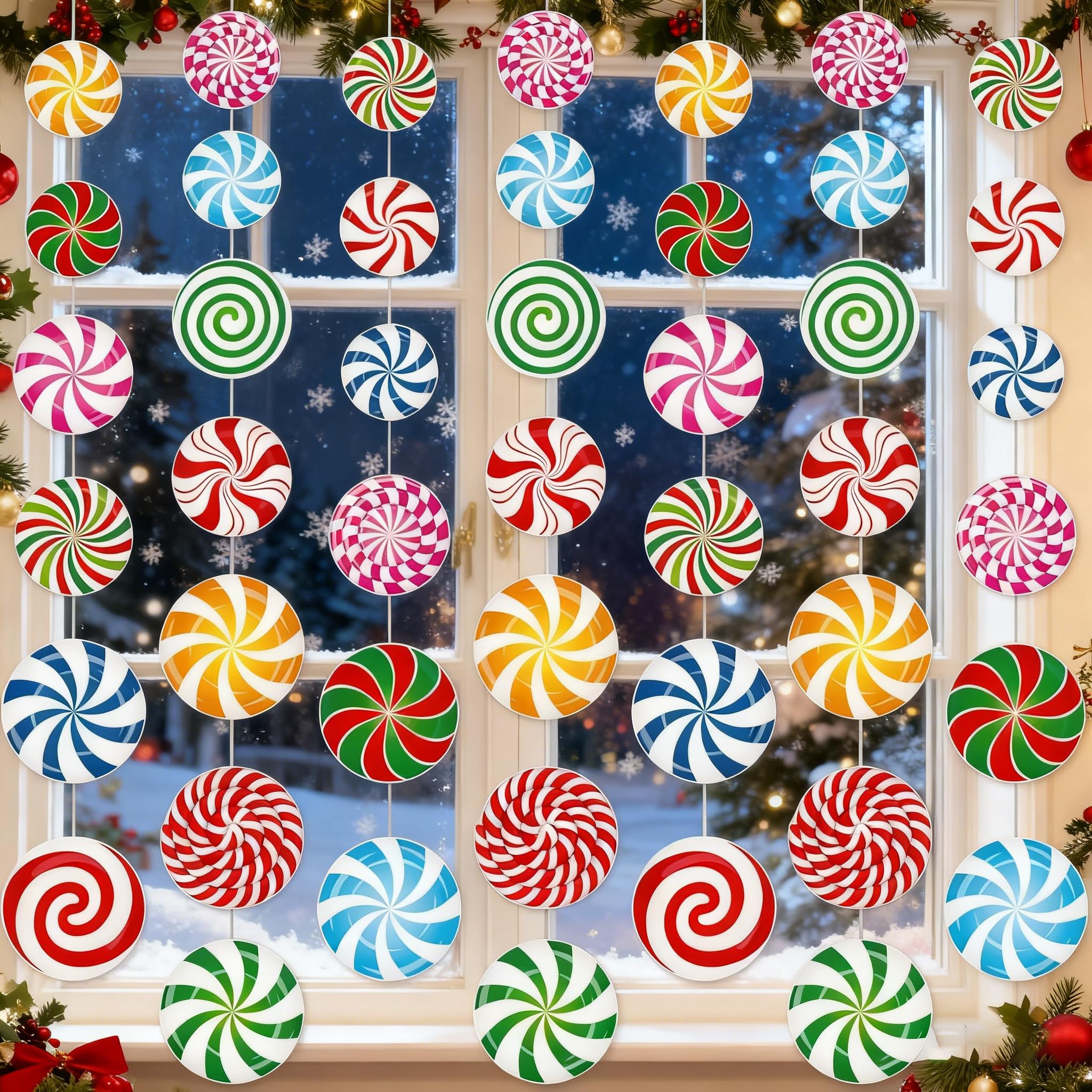 8pcs Christmas Candyland Party Hanging Garlands Christmas Peppermint Candy Lollipop Theme Room Wall Ceiling Decorations for Xmas Candy Party Winter Holiday Party Supplies