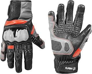 Hero MotoCorp Cycling Leather Short Riding Gloves - Knuckle & Finger Protection, Touch Screen Sensitive, with Palm Slider... Price In India