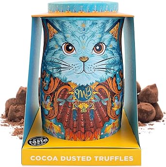 Monty Bojangles Spirit Blue Cocoa Dusted Chocolate Truffles Cat Tin 135g - Coconut Crush Flavoured Luxury Chocolatey Truffles - Collectable Cat Tin, Truffles Chocolate Gift Box With Bespoke Design