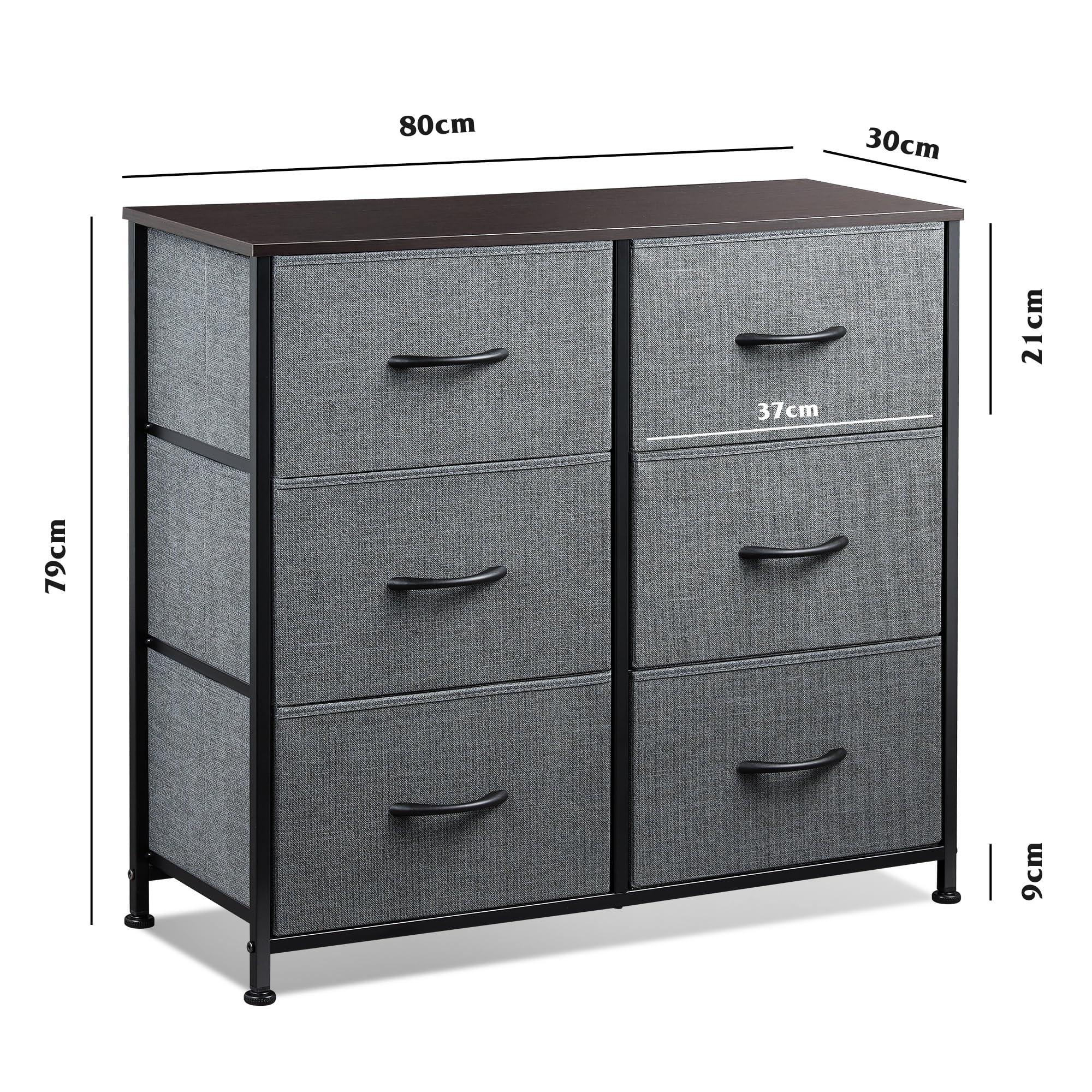 WLIVE Cassettiera in Tessuto con Cassetti, Cassettiera Camera da Letto, Struttura in Acciaio Ideale per Soggiorno, Cameretta di Bambini, Corridoio (Grigio Nero, 6 Cassetti)