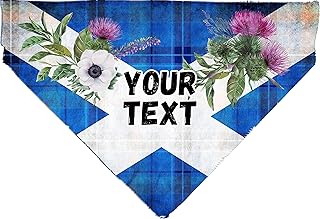 Scotland Dog Bandana Personalised, Saltire with Thistle Slide on Collar bandana for pets, St Andrews Cross Custom Pet Bandana, Scottish Cat Bandana, Scottish Thistle Flowers (Small)