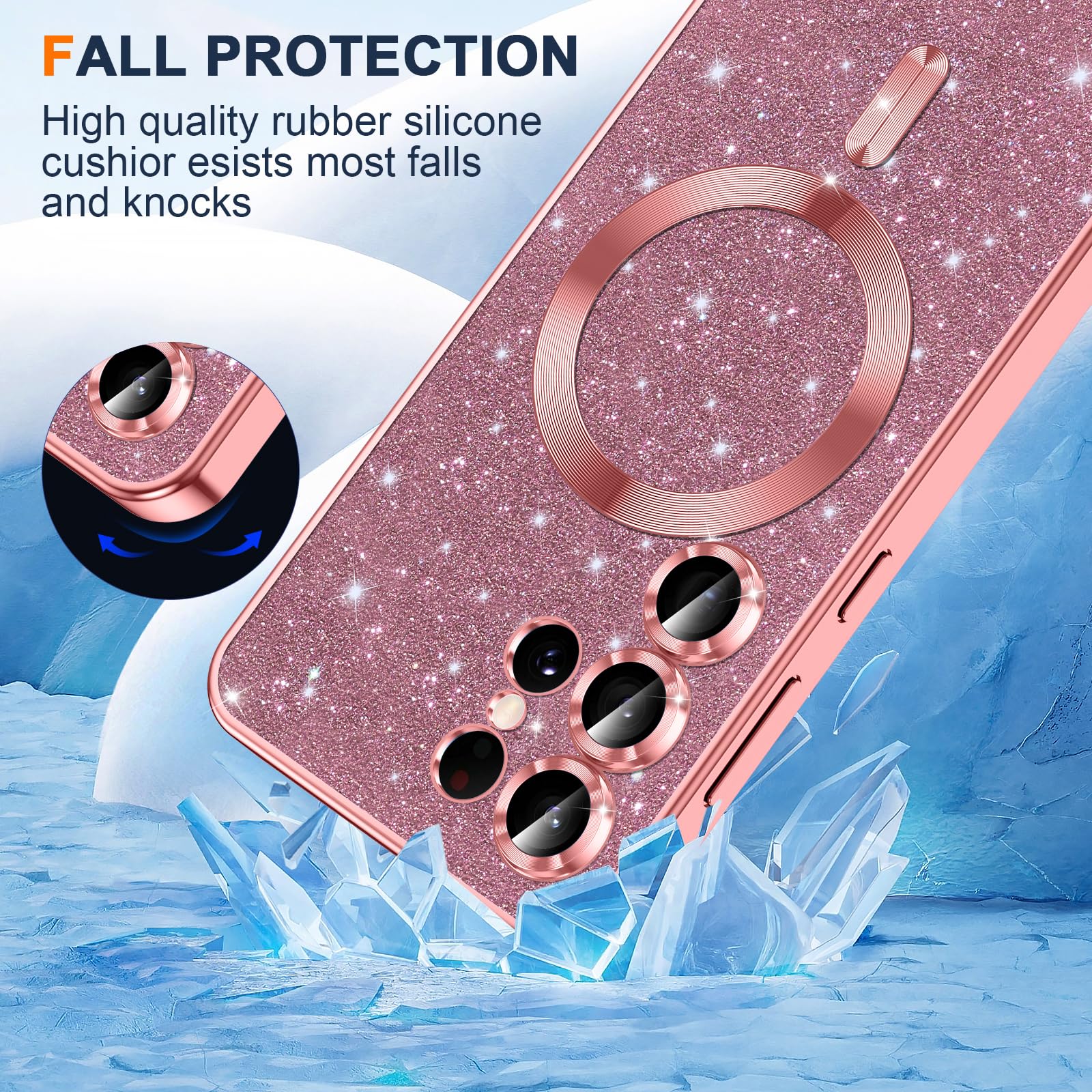 Phoona Etui na telefon komórkowy z łańcuszkiem do Samsunga Galaxy S25 Ultra 5G, etui z łańcuszkiem, kompatybilne z MagSafe, całkowita ochrona przed zarysowaniami i uderzeniami, etui z regulowanym