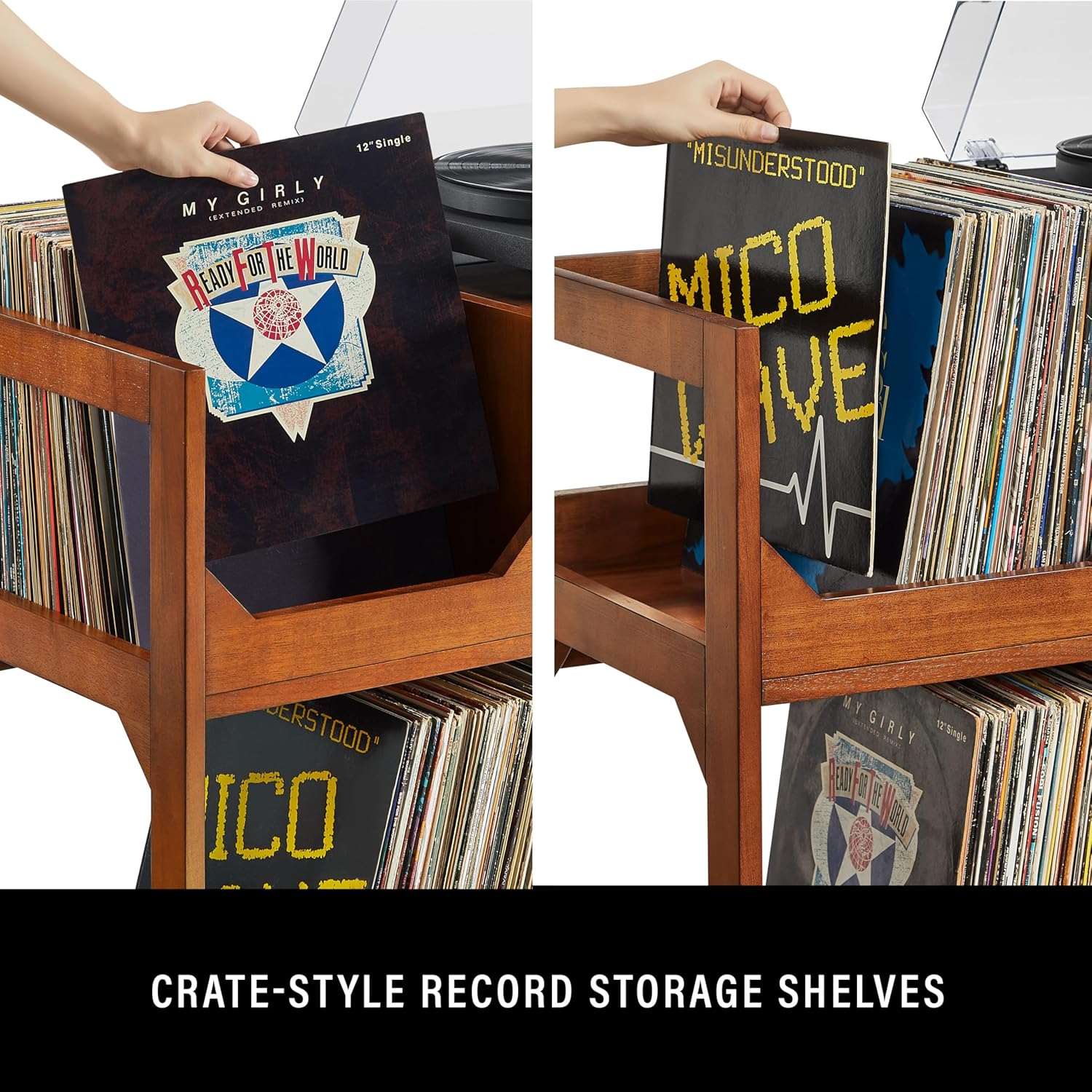 Asheville Walnut Mid-Century Modern Record Storage Console