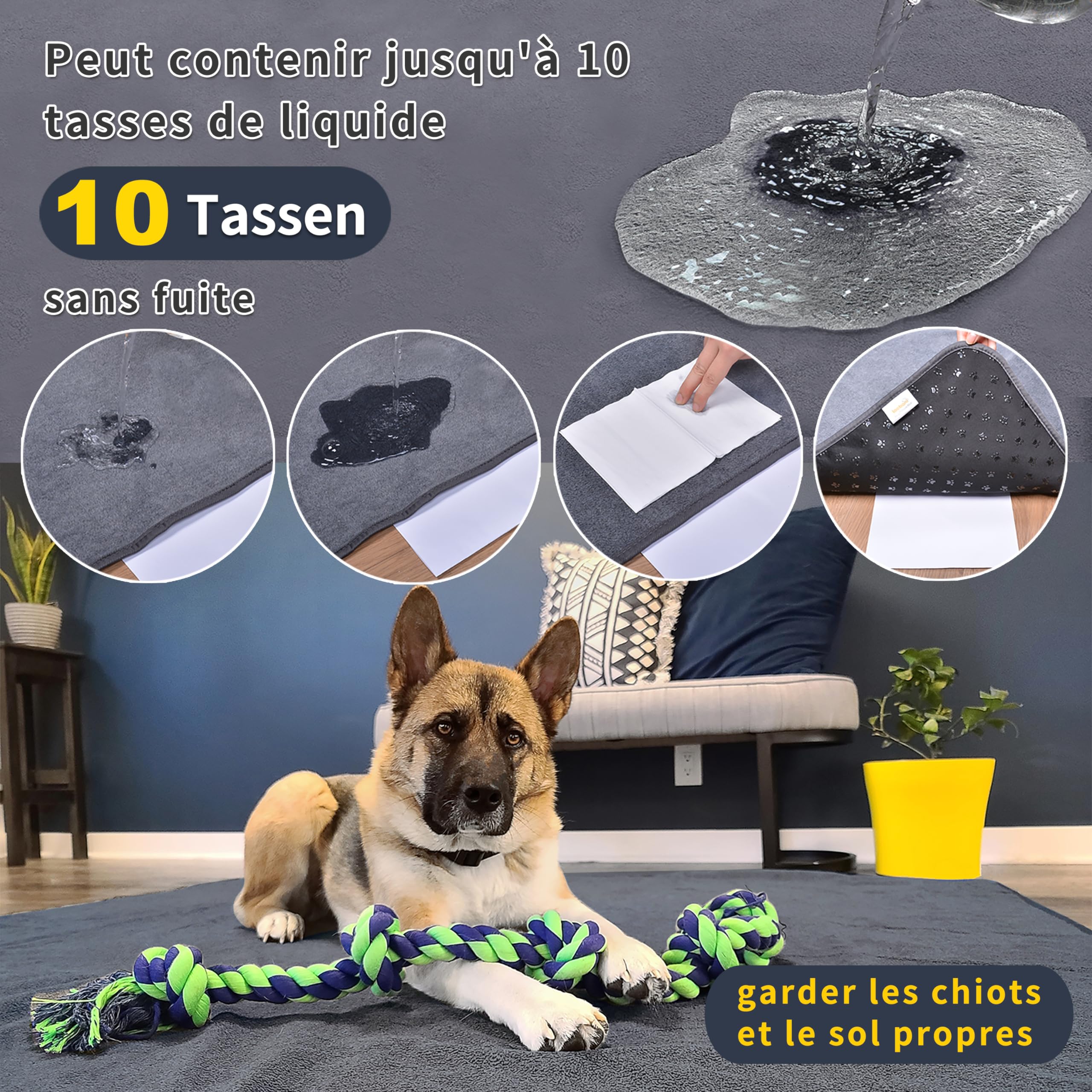 Lot de 2 Tapis pour Chiot Lavable,100*70cm Absorption Rapide Tapis educateur Chien, Pee Pad Anti-fuites, Réutilisable - pour Chiots, Chiens âgés ou incontinents
