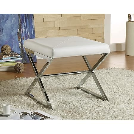 Coaster Furniture White Ottoman White & Chrome 501063