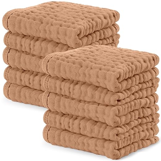 Comfy Cubs Muslin Burp Cloths 20" x 10", Pack of 6 - Large, 6-Layer, Ultra Absorbent 100% Cotton for Baby Drool and Messes - Soft, Safe & Gentle Baby Burp Cloths Set for Boys & Girls - Caramel