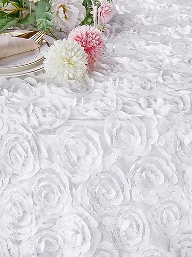 Miniatura 2 de QueenDream Manteles blancos para mesas redondas de 90 pulgadas, mantel de roseta para boda, despedida de soltera, bautismo, fiesta de cumpleaños,