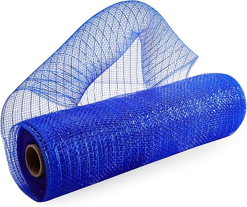 Miniatura 6 de 2 rollos de cinta de malla decorativa azul rey de 10 pulgadas x 30 pies, rollos de malla de poliéster metálico para decoración de vacaciones,