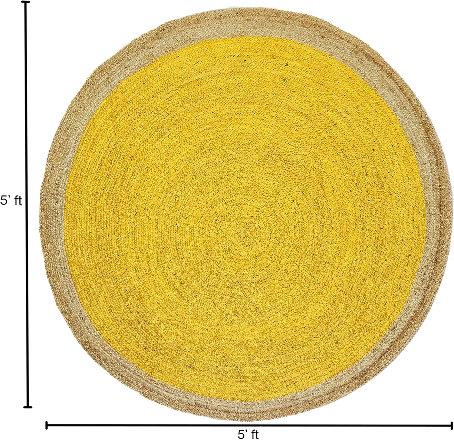 Havy Material Handmade Jute Area Rug Natural Jute Kilim Rug 13x13 Thick 0.27" Solid Round Yellow & Beige Border Rugs Indoor Living Room Dining Room Decorative Floor Carpet