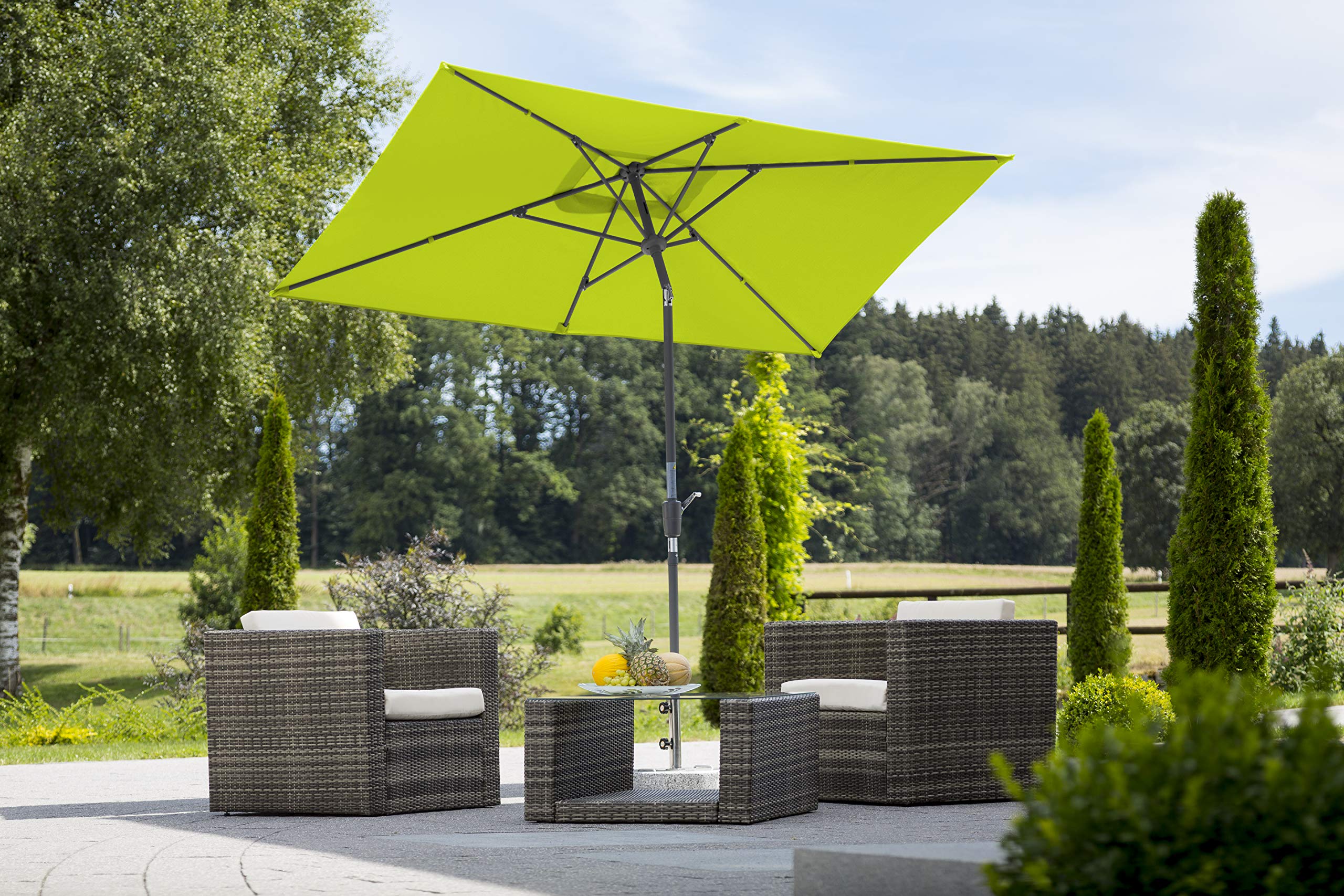 Schneider - Parasol Tunis, Vert Pomme, env. 270 x 150 cm, 6 pièces, Parasol rectangulaire.