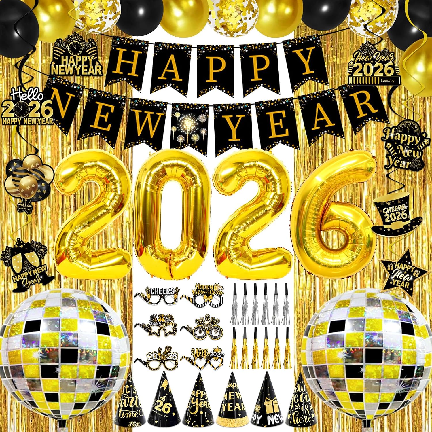 Amazon.com: New Years Eve Party Supplies 2026 - Black Gold 2026 Happy ...