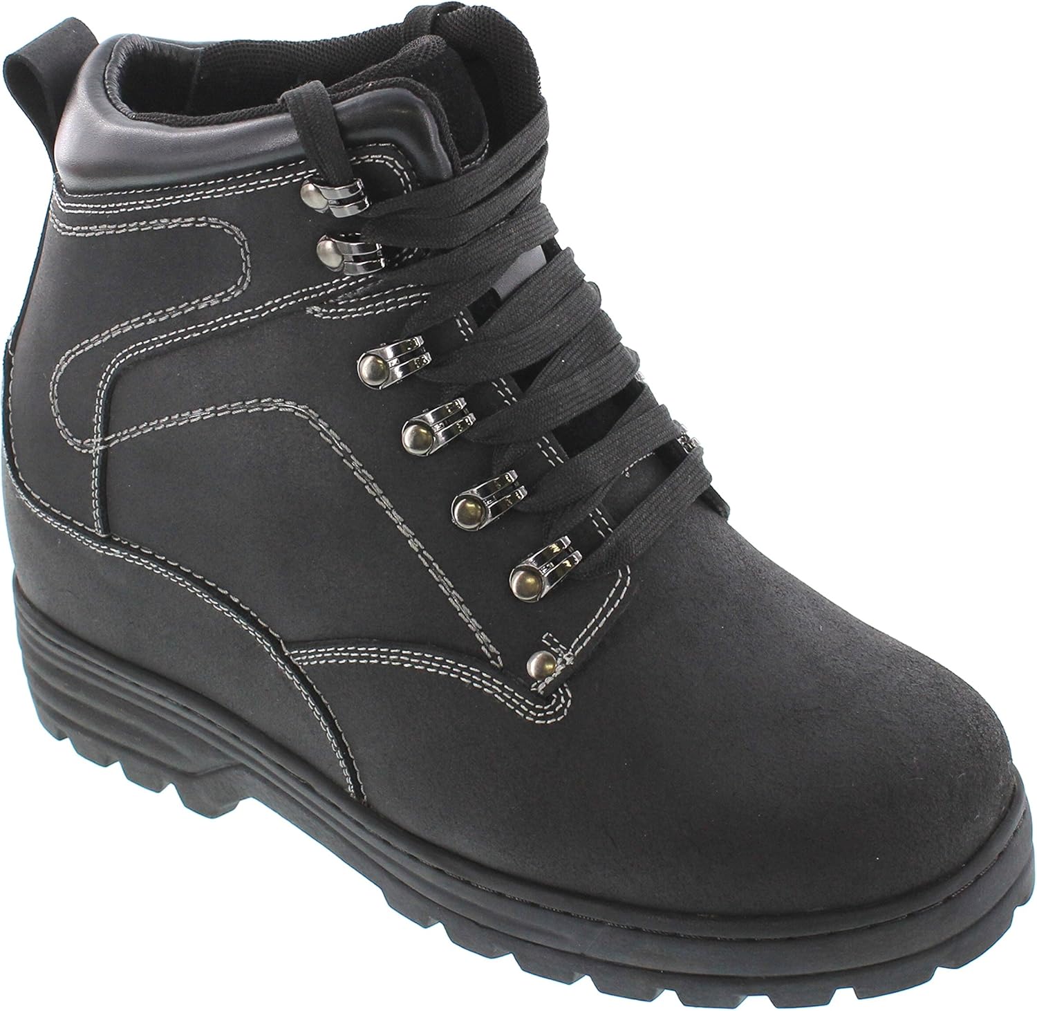 Calden Men's Invisible Height Increasing Elevator Shoes - Black Nubuck Leather Lace-up High-top Boots with Extra Tall - 5.2 Inches Taller - K881802 - Size 9 D(M) US