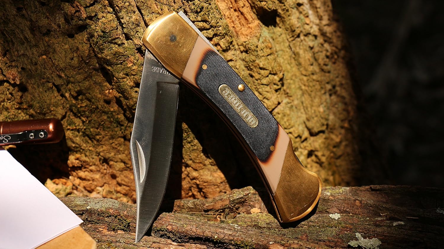 Old Timer 7OT Cave Bear Traditional Lockback Pocket Knife with 3.9in High Carbon Stainless Steel Blade, Sawcut Handles, and Leather Belt Sheath for Hunting, Camping, Whittling, EDC, and Outdoors : Hunting Folding Knives : Sports & Outdoors