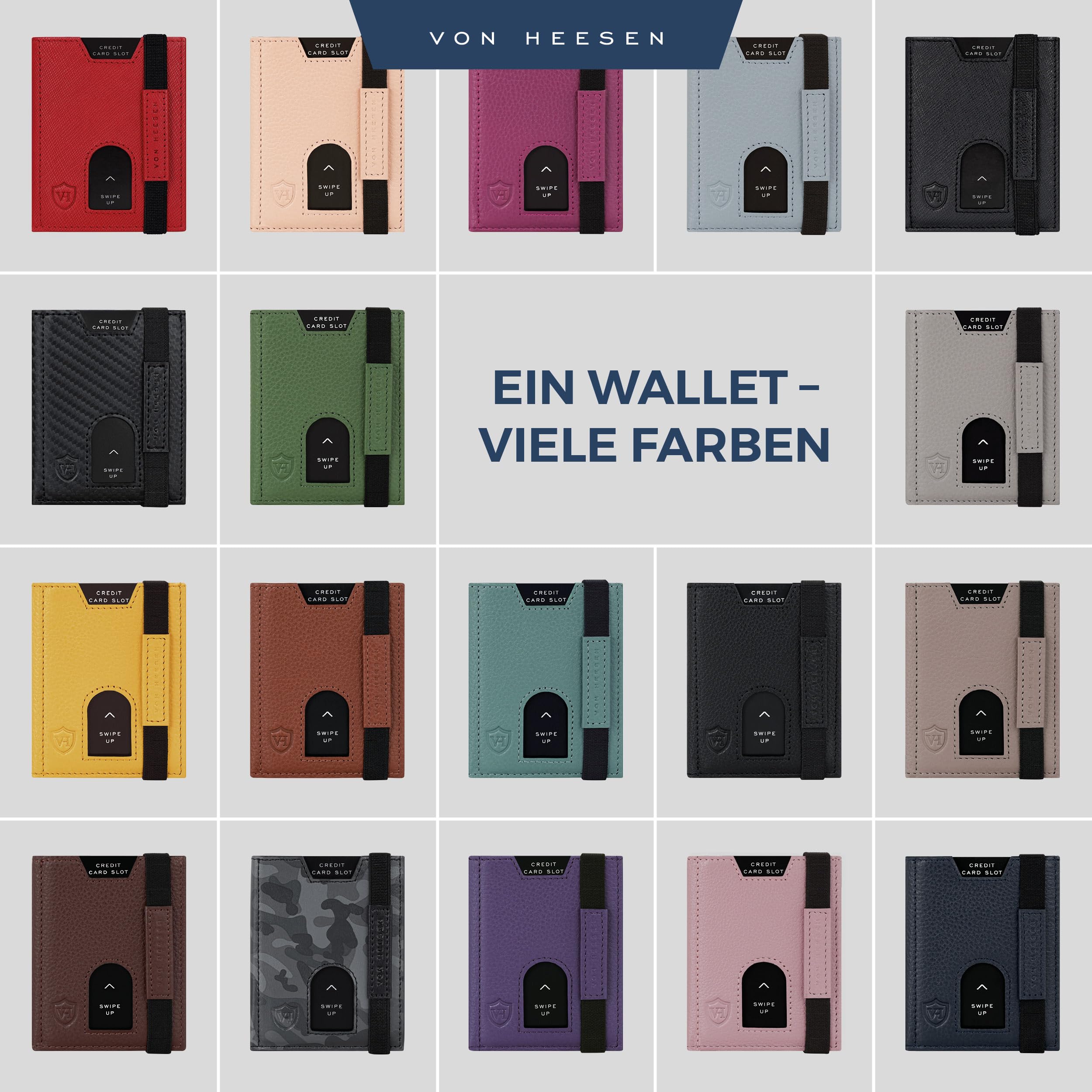 VON HEESEN Slim Wallet mit XL Münzfach & RFID-Schutz - Leder Geldbeutel - Mini Geldbörse für Herren und Damen - Kartenetui Echtleder Karten Portemonnaie klein - Kreditkartenetui Schwarz (Waxy)