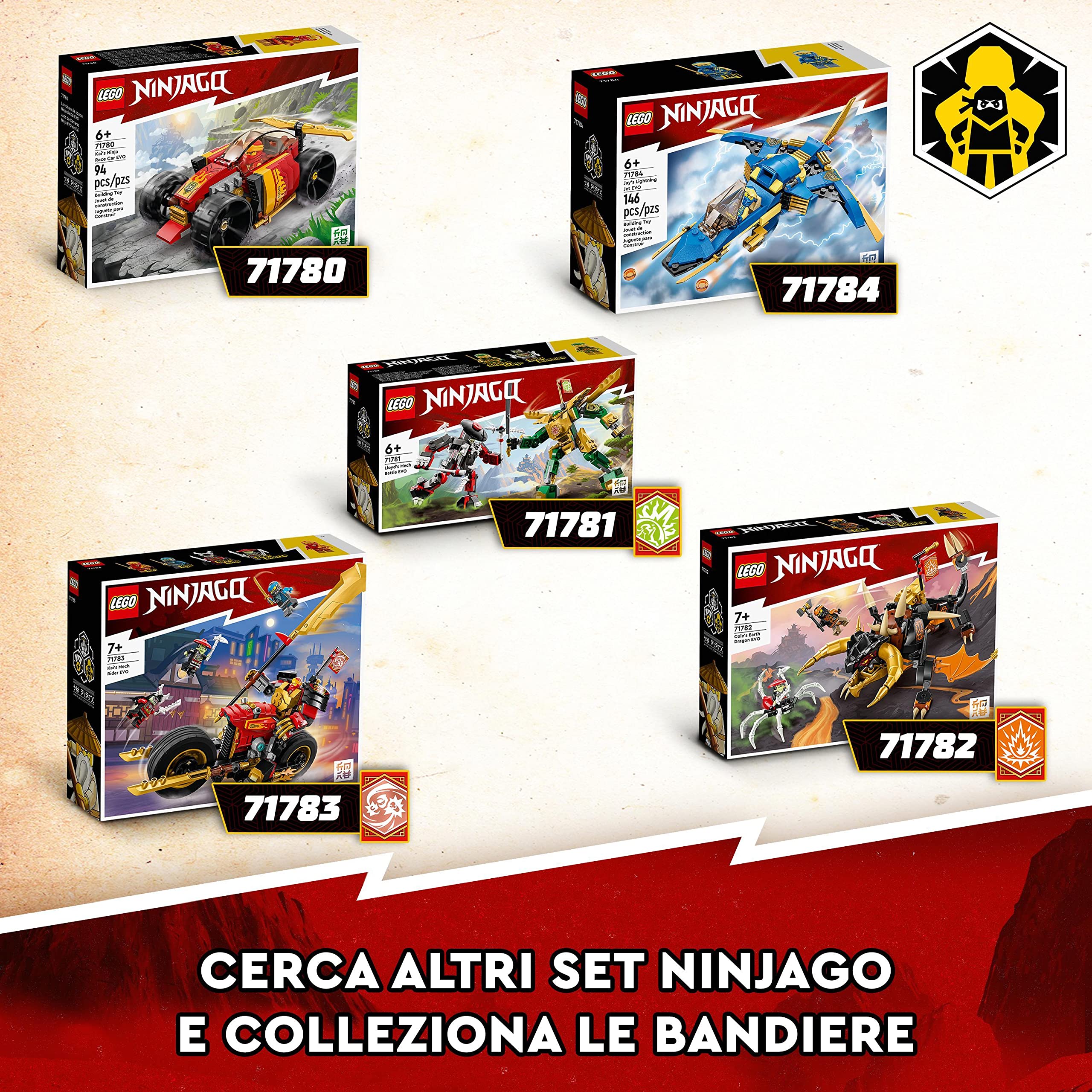 LEGO NINJAGO Mech Rider di Kai - EVOLUTION, Moto Giocattolo Ninja Potenziabile, Giochi per Bambini, Bambine, Ragazzi e Ragazze da Collezione con Action Figure e 2 Minifigure 71783