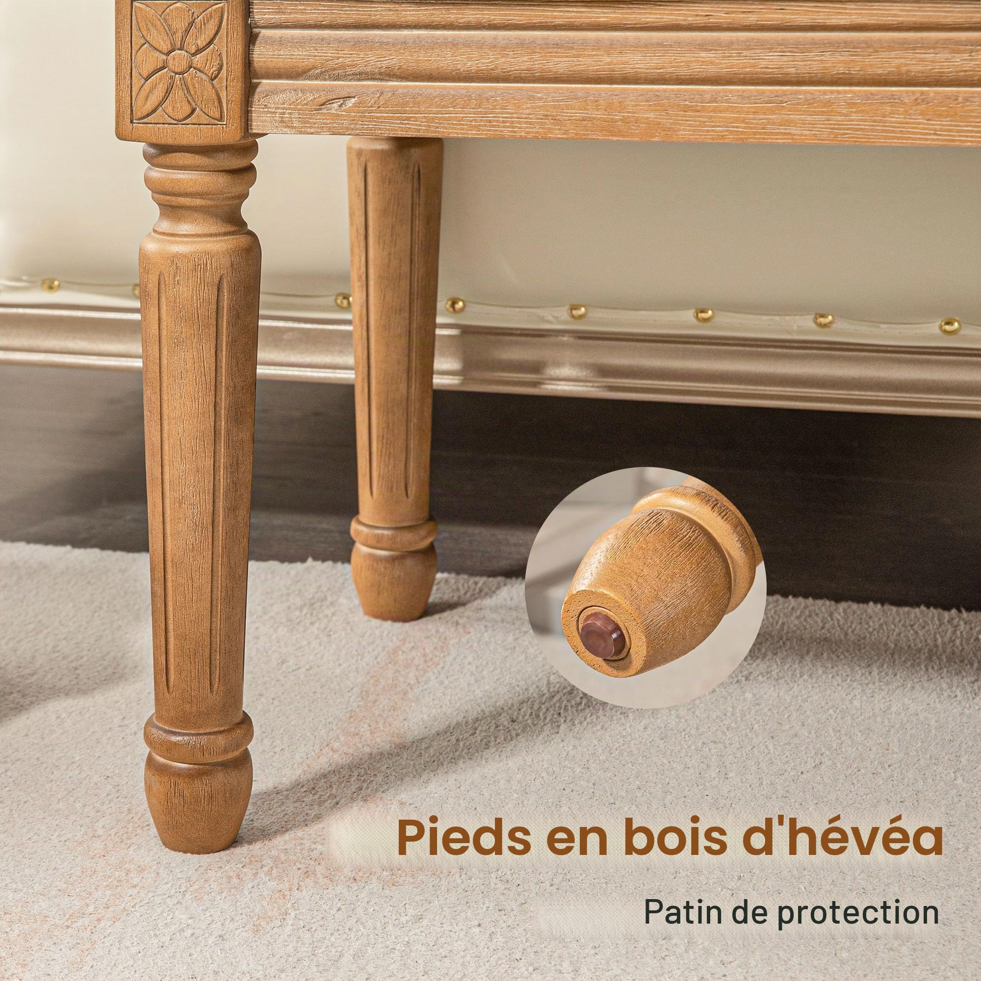 HOMCOM Banc, banc rembourré avec aspect lin, pieds en bois, banc de lit pour chambre à coucher, salon, couloir, 120 x 41 x 48 cm, crème