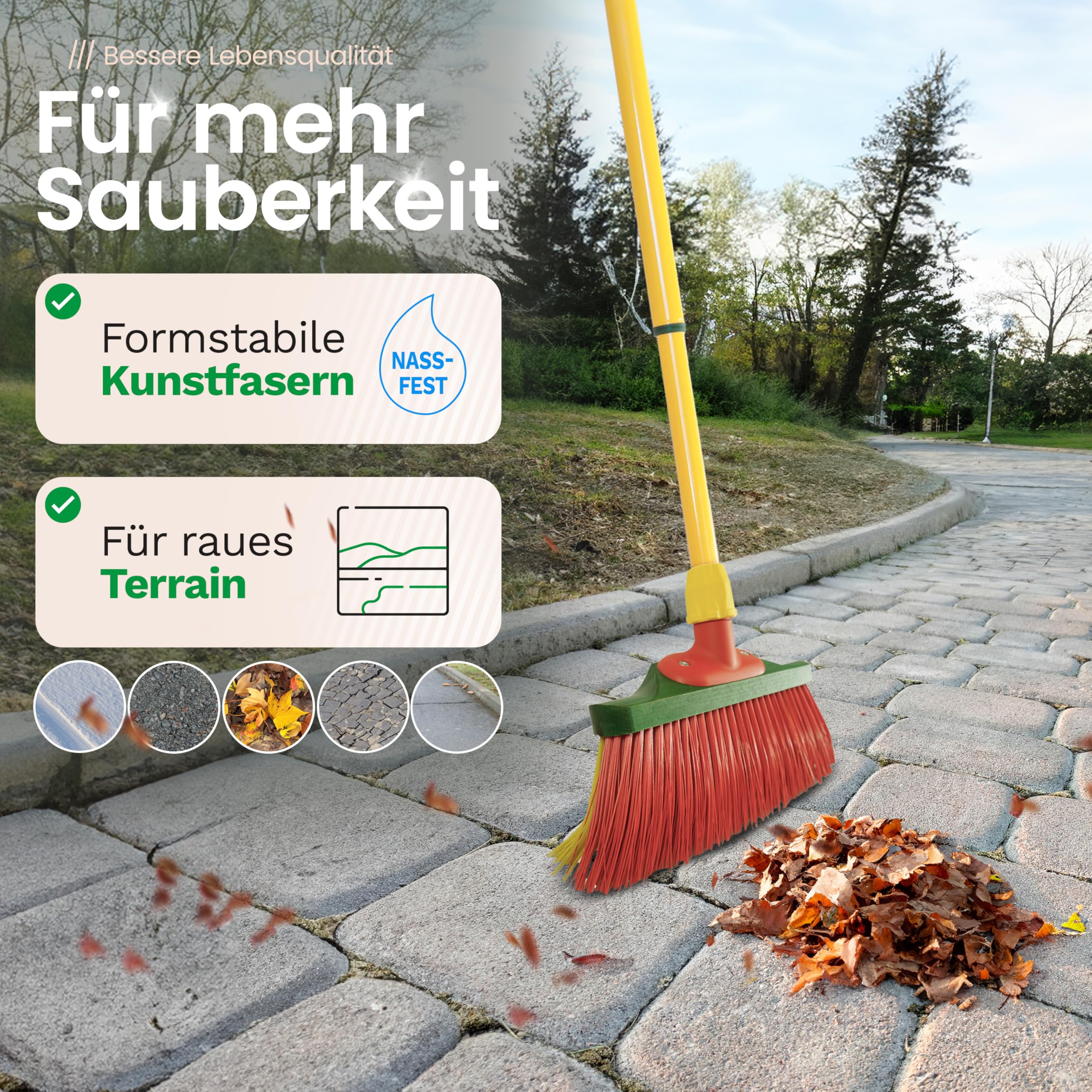 4X Krallenfeger Krallenbesen Set 30 cm Holz mit Teleskopstiel Hofbesen Allzweckbesen Kehrbesen Terrassenbesen Besen mit Stiel (4, Krallenfeger)