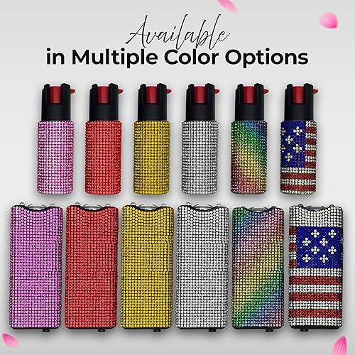 Vista 14 de FURY Gem Stone - Combo de pistola aturdidora en aerosol de pimienta, elegante multicolor, rango de 12 pies, identificador de tinte UV, linterna