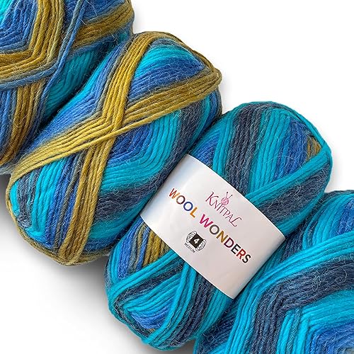 Miniatura 27 de Hilo de lana Wool Wonders para ganchillo, paquete de 4 (585 m / 400 g), patrones gratuitos - Hilo de lana para tejer - Aran/Grueso #4 Peso medio