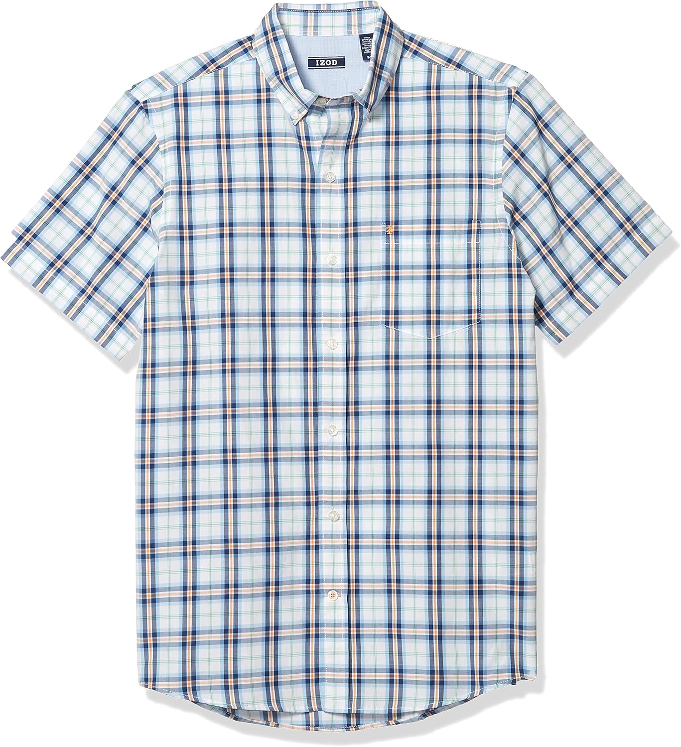 IZOD Men's Breeze Short Sleeve Button Down Plaid Shirt Small Little Boy Blue