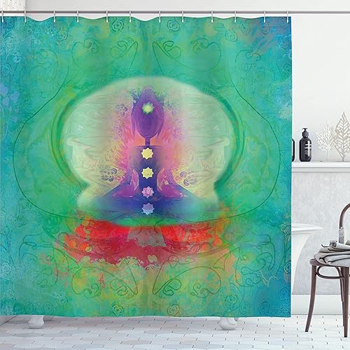 Miniatura 71 de Ambesonne Cortina de ducha amarilla, inspirada en pícnic, temática de los años 50, 60 y 70, estampado de lunares retro, juego de decoración de baño