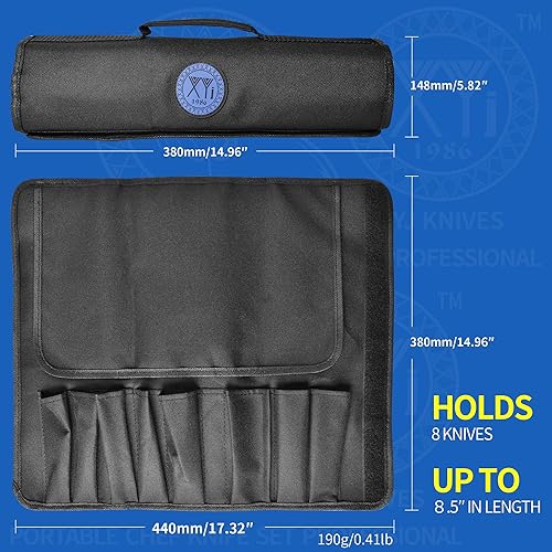 Miniatura 3 de XYJ Bolsa para cuchillos de chef (8 ranuras) con capacidad para 8 cuchillos, bolsas de lona negra, bolsa de transporte portátil para cuchillos de