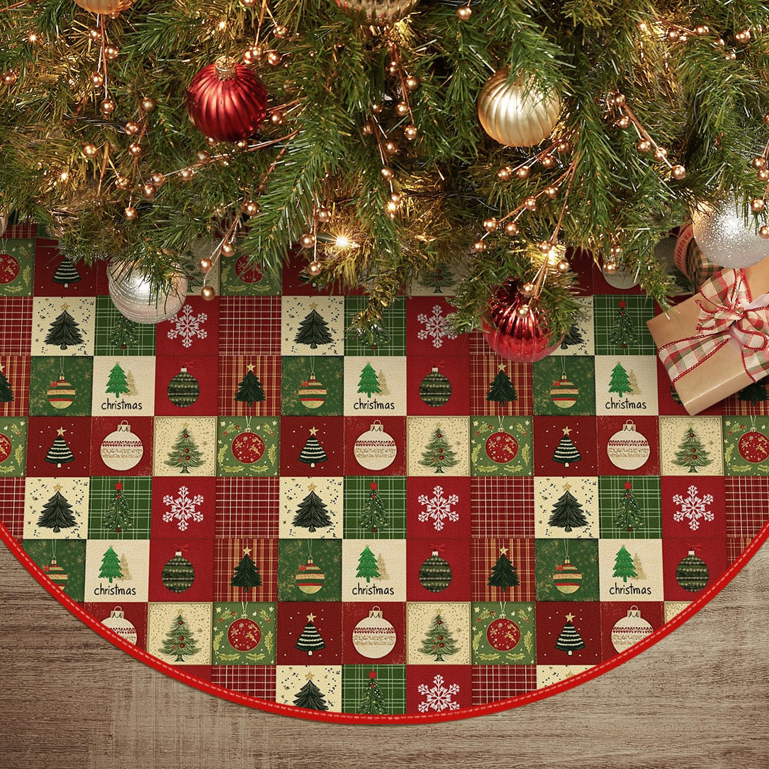 Jupe de sapin de Noël haut de gamme 91,4 cm AVOIN colorlife avec patchwork texturé