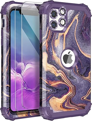 LONTECT Funda para iPhone 11 con purpurina brillante 3 en 1, a prueba de golpes, resistente, de cuerpo completo, resistente funda protectora para