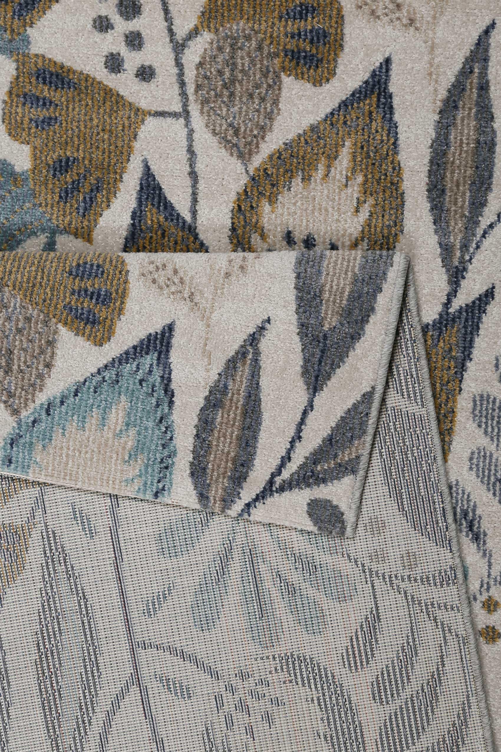 Wecon Home Lilly gewebter Outdoor-Teppich, 80 x 230 cm, blau beige | wetterfester Indoor & Outdoor Teppich mit blumigem Muster ideal für Balkon, Terrasse, Küche, Flur, Wohnmobil