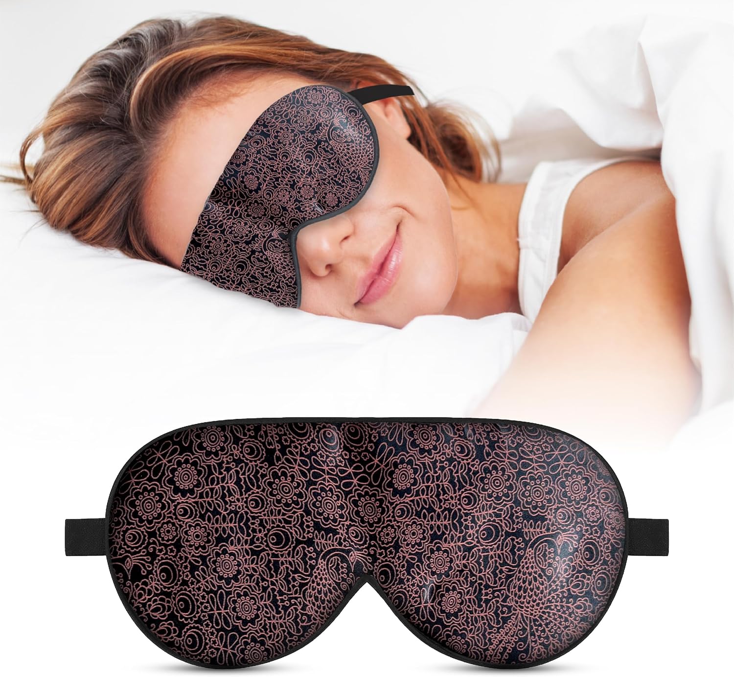 100% Mulberry Silk Eye Mask for Sleeping | Sleep Mask for Side Sleepers | Adjustable Strap | Breathable Shade Cover | Blackout Silk Eye Sleeping Mask | Flight Essential | Red Print