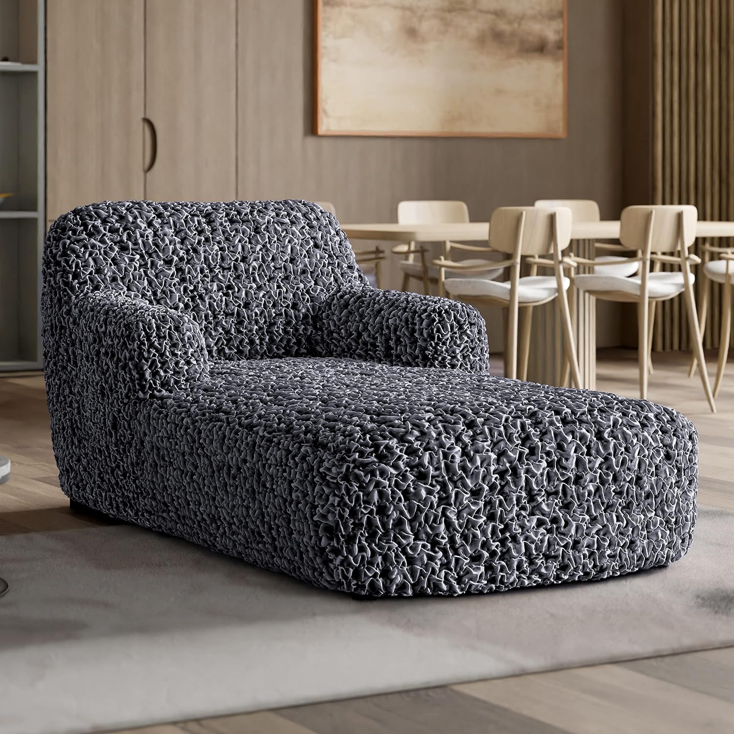 PAULATO BY GA.I.CO. Chaise Lounge Cover - Stretch Lounge Chair Sofa Slipcover - Shiny Velvet Chaise Lounge Protector for Pets and Kids - Soft Slipcovers - Furniture Slip Cover - Fuco Velvet - Grey