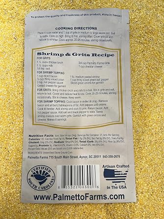 Palmetto Farms Yellow Stone Ground Grits 2 LB - Non-GMO - Just All Natural Corn, No Additives - Naturally Gluten Free, Produced in a Wheat free facility - Grinding Grits Since 1934 by Palmetto Farms