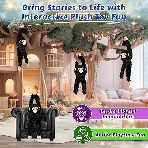 Vista 27 de Forest & Twelfth Gibón colgante para mamá y bebé de 28 pulgadas, animales de peluche para niños, lindos y abrazables, animales de zoológico ideales