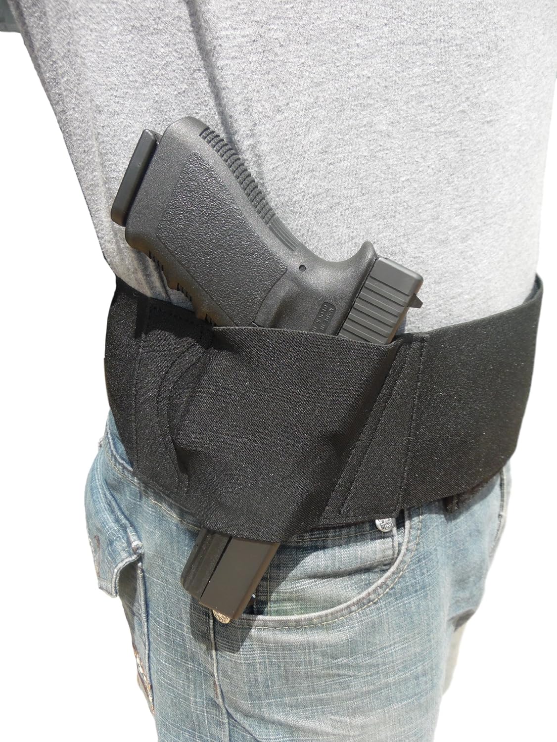 BLUESTONE Black Pro Belly Band Fits Glock 17, Glock 19, Glock 21, Glock 22, Glock 23, Glock 26, Glock 27, Glock 42, Glock 43, and Smaller Glock Models, S&W Shield, S&W M&P, and Similar sized Handguns, Sig Sauer, p220, p226, p228, p229, p239, p250, Beretta 92fs, Ruger SR9, and Similar models, 4 inch barrel revolvers, 2.5 inch barrel revolvers