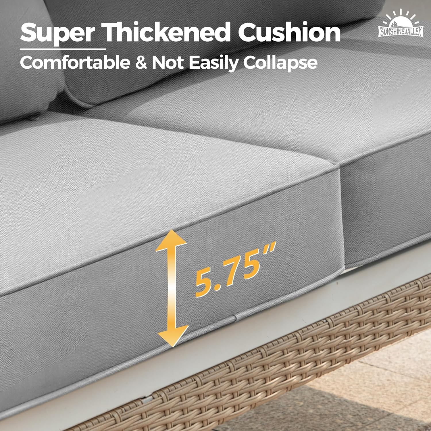 SUNSHINE VALLEY Metal Patio Furniture Loveseat with 5.75" Extra Thick Waterproof Cushion, 2-Seater Deep Seating & High-Back White Outdoor Couch All Weather Outdoor Seating for Gazebo Porch, Light Gray