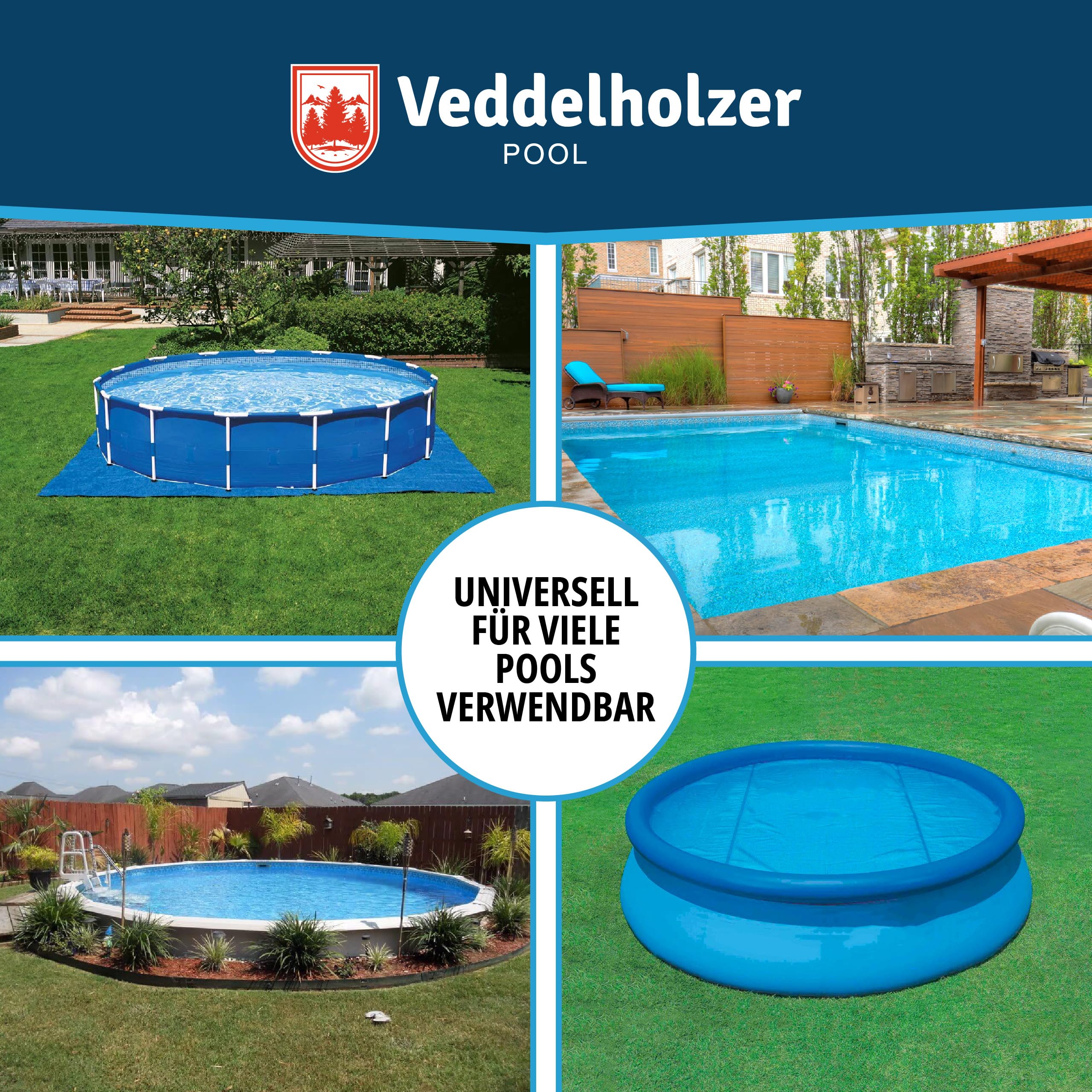 Veddelholzer Cojín redondo XXL de 2 m de diámetro para piscina, incluye cuerda de fijación de 6 m y kit de reparación, cojín de aire para cubierta de piscina. Accesorio de piscina perfecto para