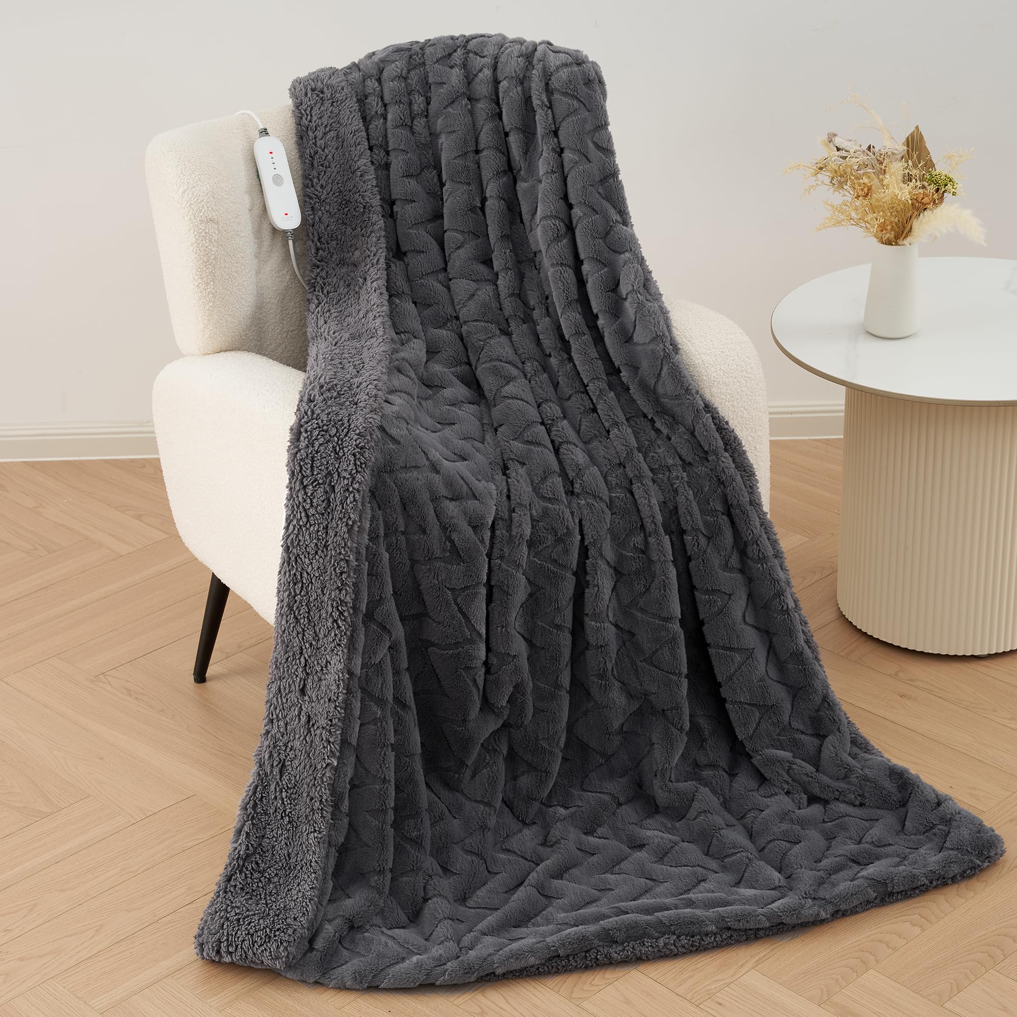 CURECURE Heated Blanket Electric Throw 130x180cm, 4 Level...