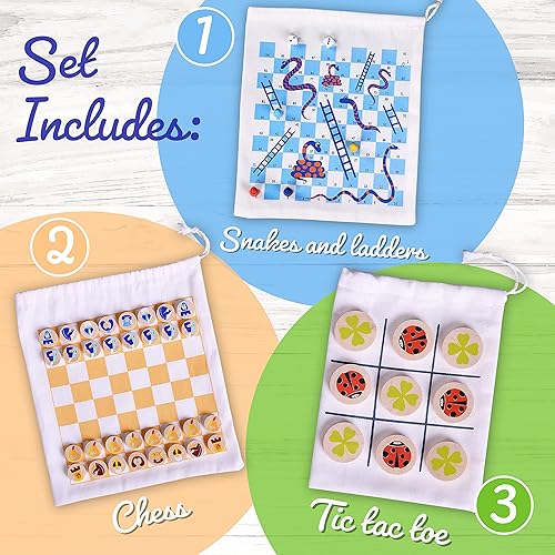 Miniatura 2 de IQ Toys El juego de juegos de mesa de viaje incluye juego de ajedrez serpientes y letras Backgammon Ludo y Tic Tac Toe 5 mini juegos de viaje con